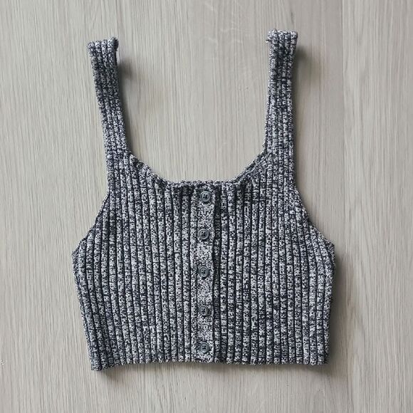 Silence + Noise Gray Ribbed Button Crop Women's Tank Top Large Stretchy Summer - Picture 1 of 6